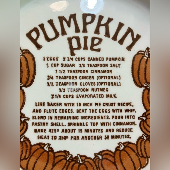 Vintage Royal China 1983 Country Harvest Pumpkin Pie Pan Plate w/ Recipe - Picture 2 of 5